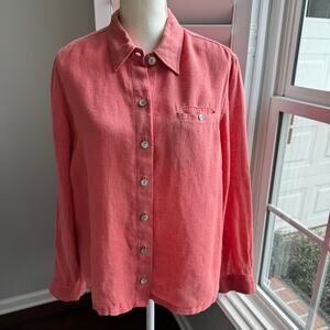 CHICO'S DESIGNS Top Chico's SZ 2 Or US Large Salmon Pink 100% Linen Long Sleeve